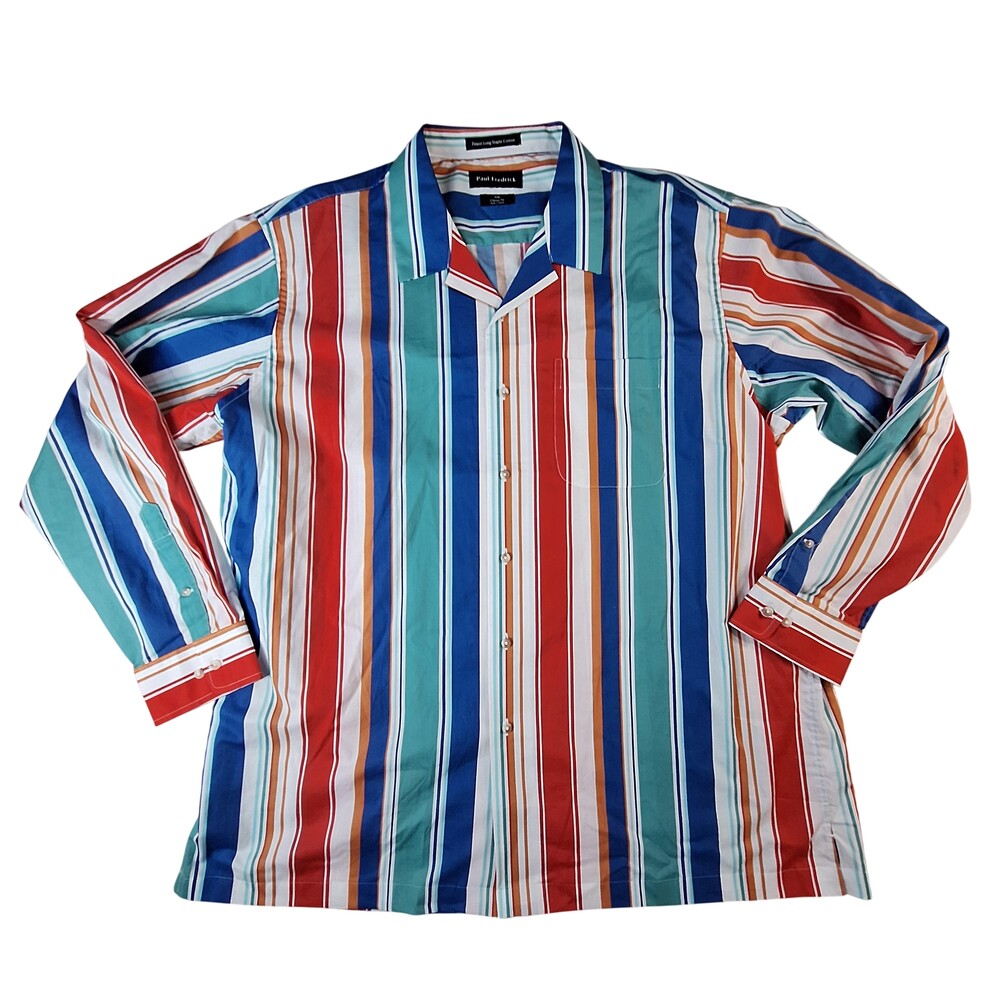 Paul Fredrick Dress Shirt Mens 2XL Multicolor Stripe Long Sleeve Spread Collar